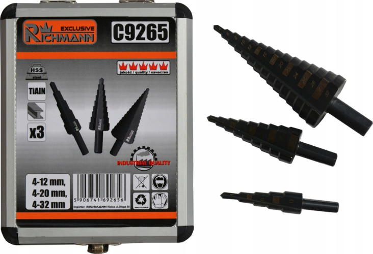 WIERTŁO STOPNIOWE STOŻKOWE DO METALU 4-32mm 3 SZT.